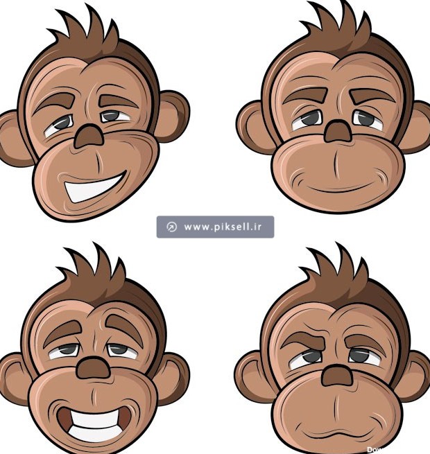 دانلود وکتور مجموعه کاراکترهای میمون و شکلک های فانتزی
