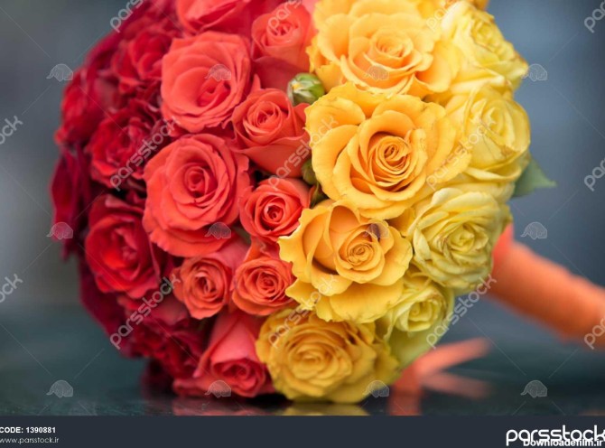 گلهای عروس زیبا با گل رز قرمز زرد و نارنجی 1390881