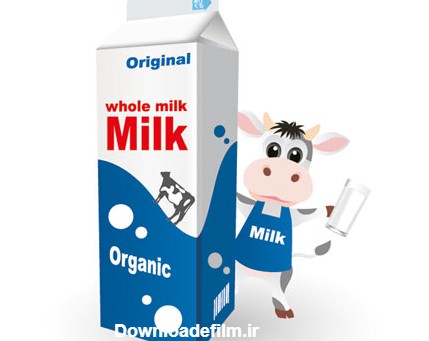 فایل وکتور با طرح شیر پاکتی و گاو شیرده بصورت لایه باز