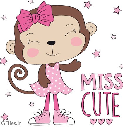 طرح لایه باز کارتونی میمون کوچولو (Miss Cute) با فرمت های وکتوری ...