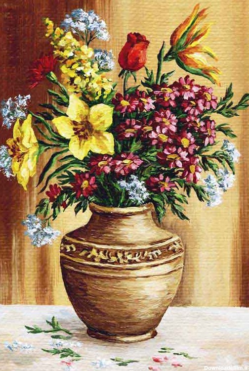 دانلود تصویر نقاشی گل و گلدان
