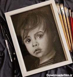 خرید و قیمت نقاشی سیاه قلم طرح کودک در ابعاد 30 در 40 بسیار زیبا | ترب