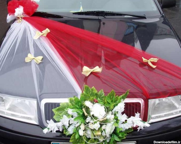تزیین ماشین عروس با تور و گل