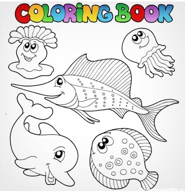 دانلود طرح لایه باز مجموعه موجودات دریایی بصورت نقاشی شده ساده مناسب برای کتابهای رنگ آمیزی کودکان