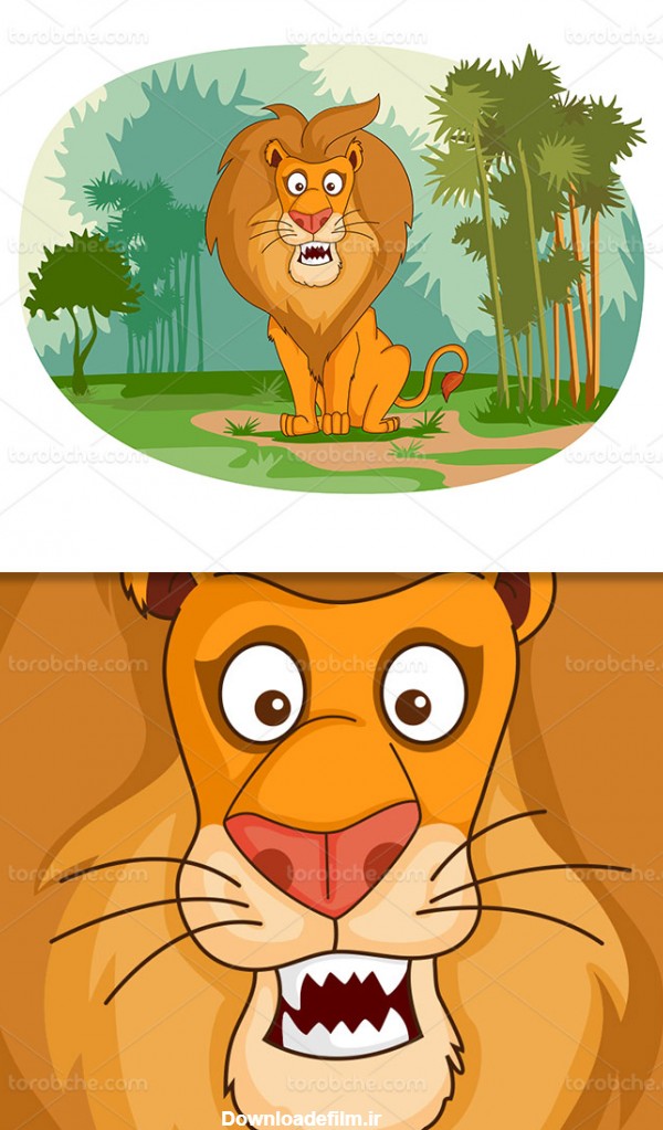 وکتور شیر جنگل کودکانه - گرافیک با طعم تربچه - طرح لایه باز