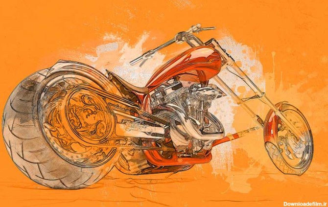 دانلود تصویر نقاشی موتور نارنجی