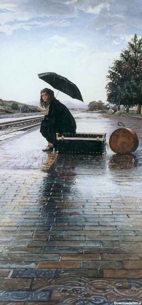 عکس پروفایل دختر تنها در باران و در ایستگاه قطار