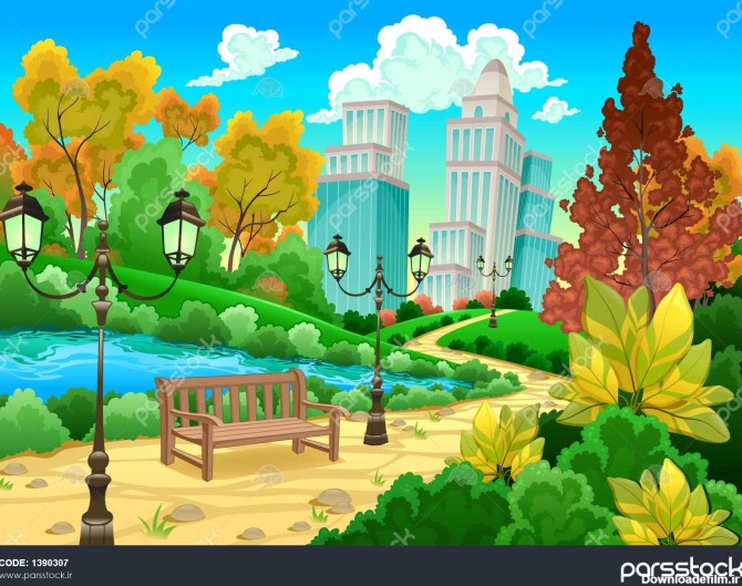 مناظر شهری در یک باغ طبیعی تصویر برداری کارتونی 1390307