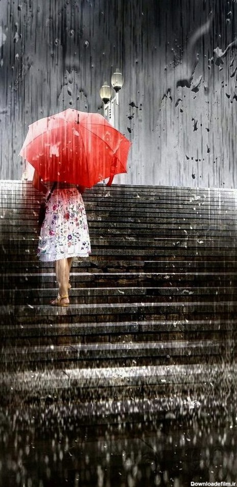 عکس دختر تنها در شب بارانی