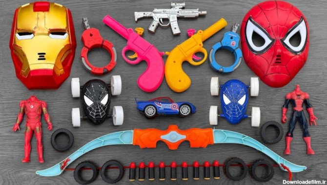 ابزارهای ابر قهرمانی ، ماسک و اسلحه مرد عنکبوتی و مرد آهنی ، اسباب بازی ،  فیگور