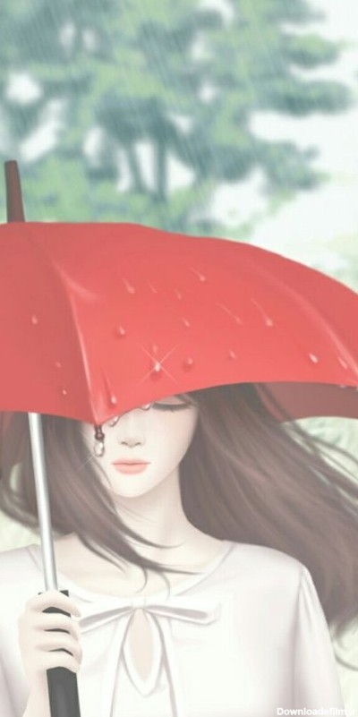 عکس کارتونی زیبا و رمانتیک دختر تنها در زیر باران