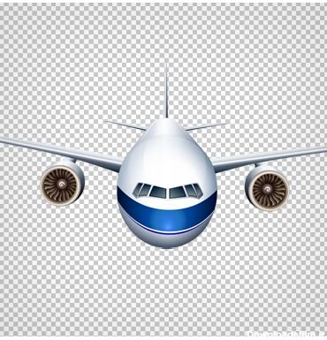 دانلود فایل دوربری شده PNG هواپیما مسافربری سفید با خط آبی بدون پس زمینه