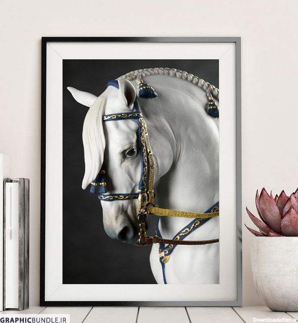 طرح تابلوی لوکس از تصویر اسب سفید زیبا با فرمت jpg , psd