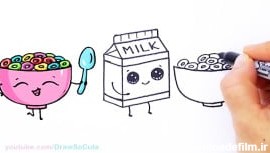 آموزش نقاشی - نقاشی کارتونی پاکت شیر و غلات صبحانه