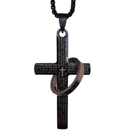 گردنبند صلیب مشکی حلقه دار با ایه ربانی
