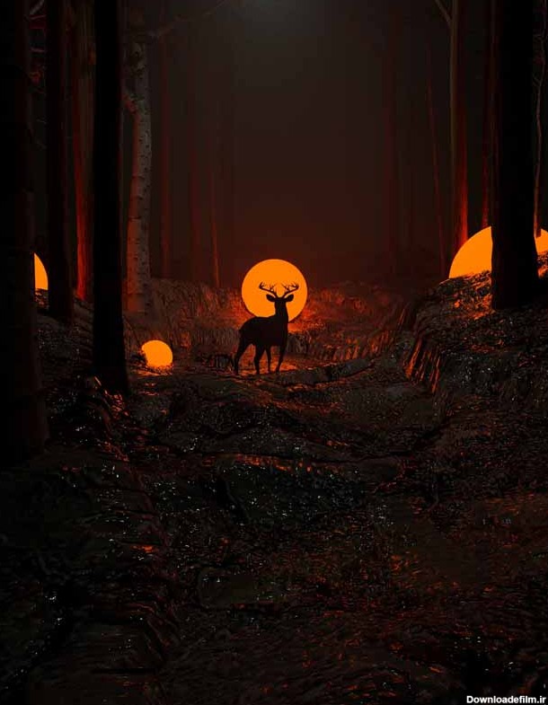 دانلود تصویر گوزن در تاریکی جنگل | تیک طرح مرجع گرافیک ایران