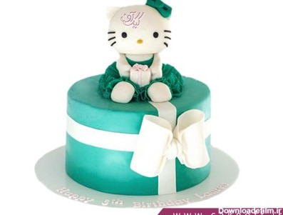 کیک تولد خانگی دخترانه - کیک دخترانه کیتی سبز آبی | کیک آف
