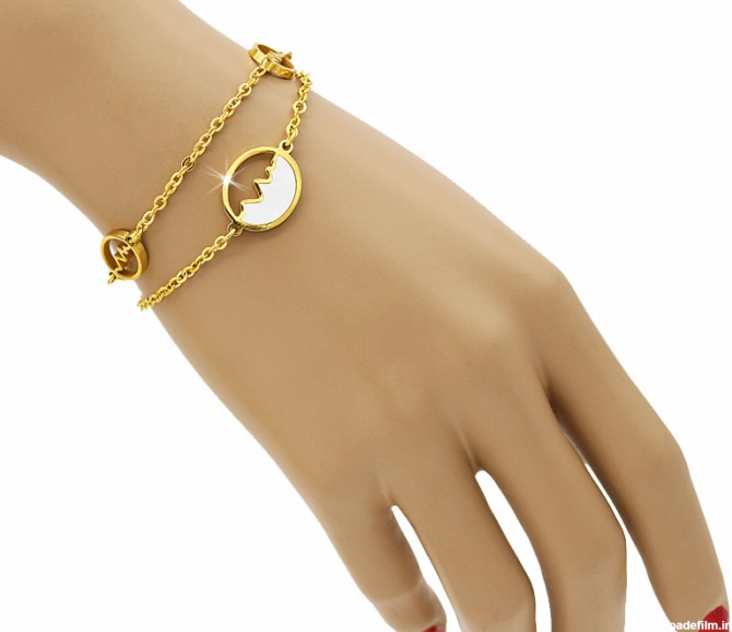 دستبند زنانه استیل دو زنجیره ضربان قلب با رنگ طلایی مدل B235 ...