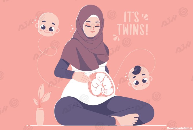 وکتور EPS مادر باردار 2 قلو با حجاب اسلامی ویژه تبریک روز مادر ...