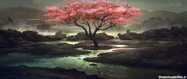والپیپر نقاشی طبیعت بهاری ژاپن با کیفیت hd