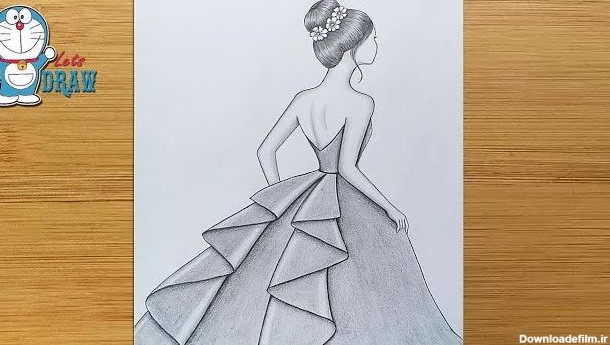 اموزش طراحی با مداد دختر با لباس زیبا