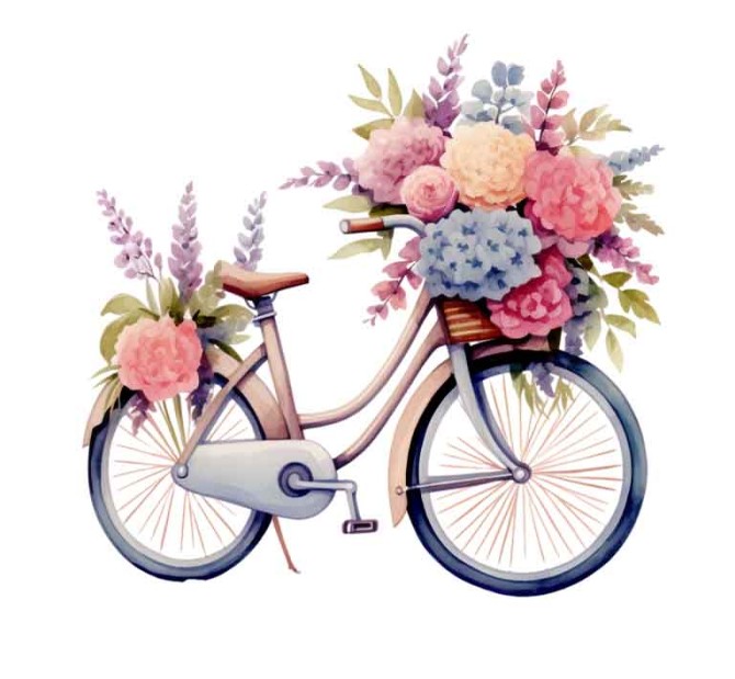 دانلود طرح دوچرخه فانتزی و گل های صورتی