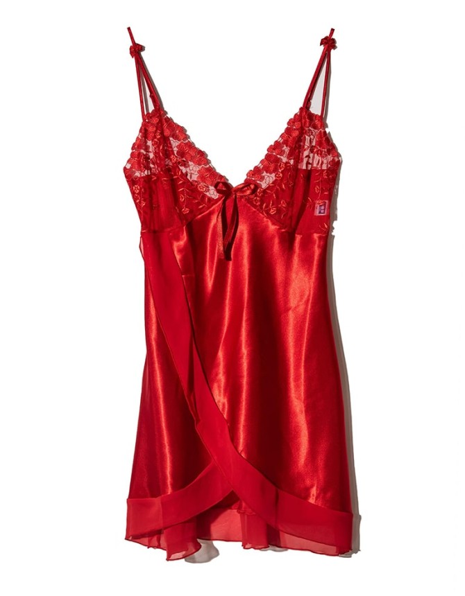 لباس خواب روبدوشامبر زنانه حریر ان بی بی 3820 قرمز | NBB