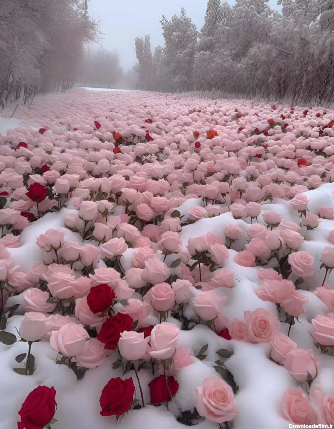 تصاویری دیدنی از مزرعه گل های رز در میان برف+ عکس