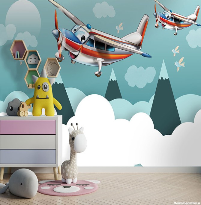قیمت و خرید پوستر دیواری اتاق کودک مدل هواپیما نقاشی کوه DVRF2540
