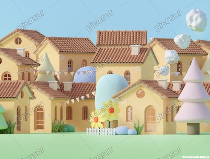 عکس روستای کارتونی با خانه های پاستلی