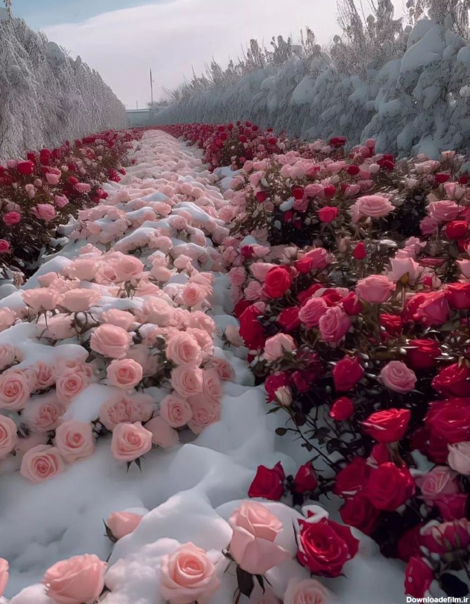 تصاویری دیدنی از مزرعه گل های رز در میان برف+ عکس