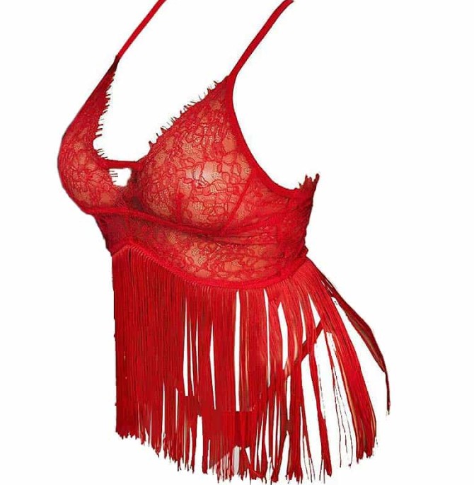 خرید لباس خواب گیپور قرمز k111 | قیمت لباس گیپور دار+در لبسی