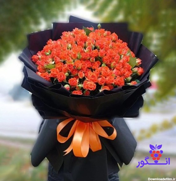 خرید آنلاین دسته گل رز مینیاتوری نارنجی با دورپیچ کاغذی | گل فروشی ...