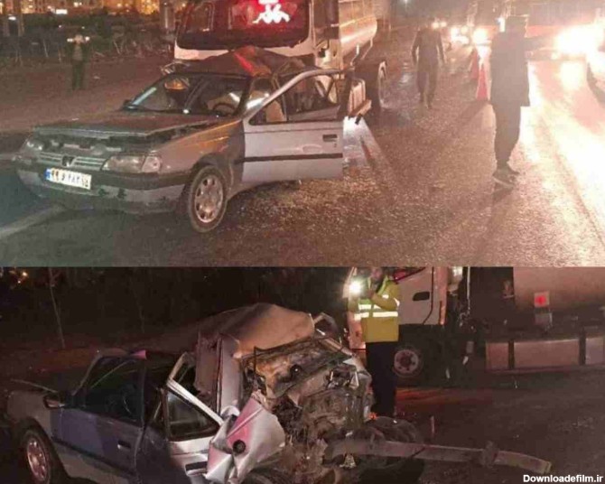 عکس/ تصویری تکان‌دهنده از مچاله شدن پژو در تصادف مرگبار اتوبان تهران - ساوه