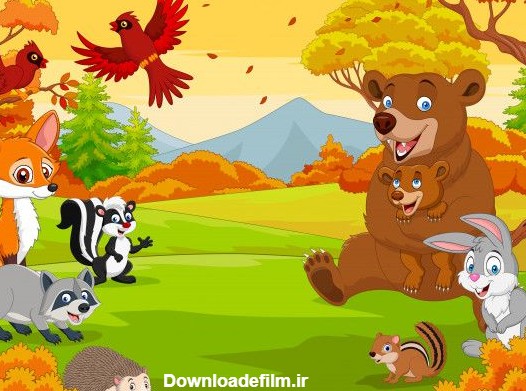 نقاشی کودکانه حیوانات جنگل 