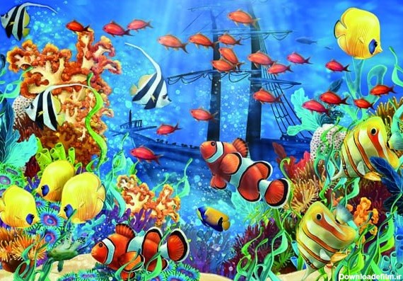 پوستر دیواری طرح نقاشی ماهی ها در زیر دریا | دیواردکور