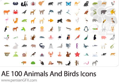 دانلود 100 آیکون متحرک حیوانات و پرندگان برای ساخت موشن گرافیک در افترافکت - Animals And Birds Icons