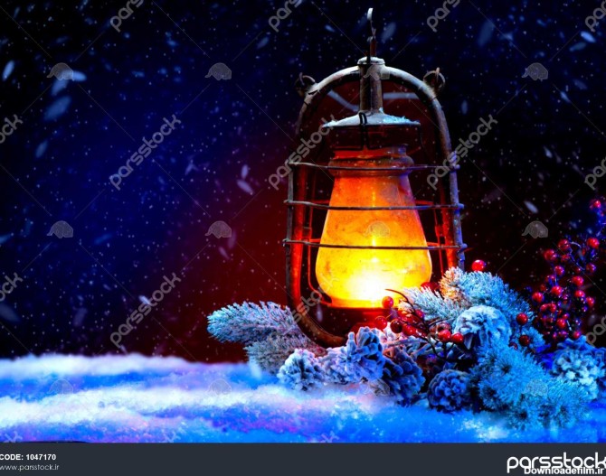 فانوس کریسمس با معجزه ستاره های جادویی صحنه تعطیلات زمستانی ...