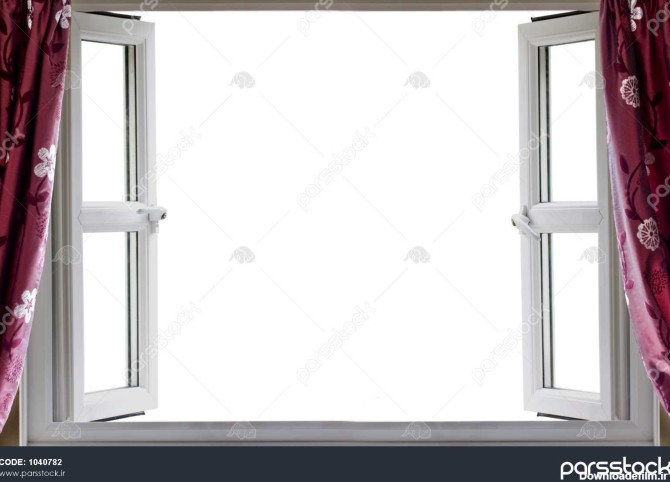 پنجره باز با زمینه سفید و پرده 1040782