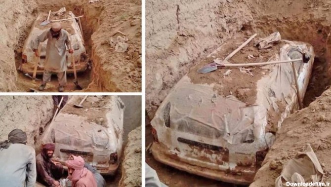 بیرون کشیدن خودروی فرار بنیانگذار طالبان از زیر خاک پس از 20 سال (+عکس)