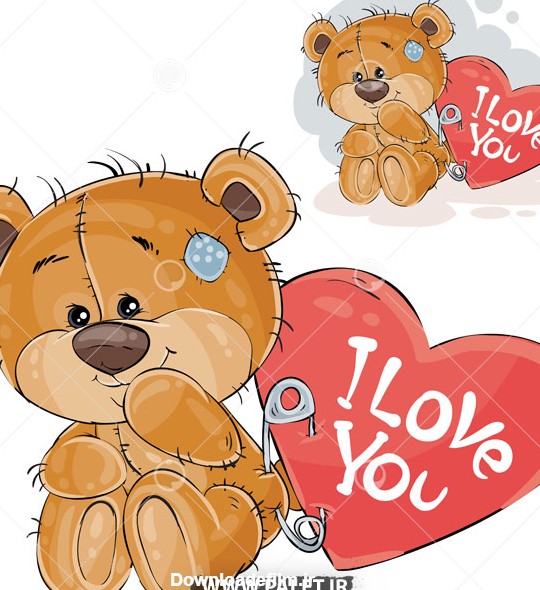 دانلود وکتور خرس کارتونی با قلب عاشقانه