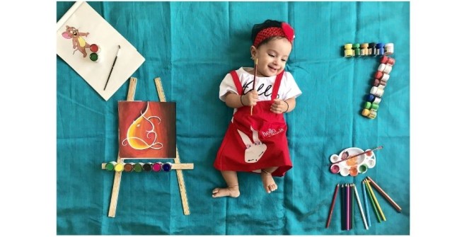 آتلیه_خانگی ایده عکس ماهگرد نوزاد در منزل برای نوزاد هفت ماهه