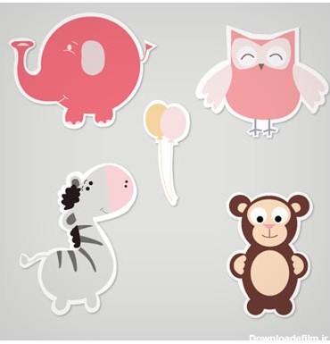 دانلود مجموعه حیوانات متنوع کارتونی (با طرح فانتزی) شامل میمون ، گورخر ، جغد ، فیل