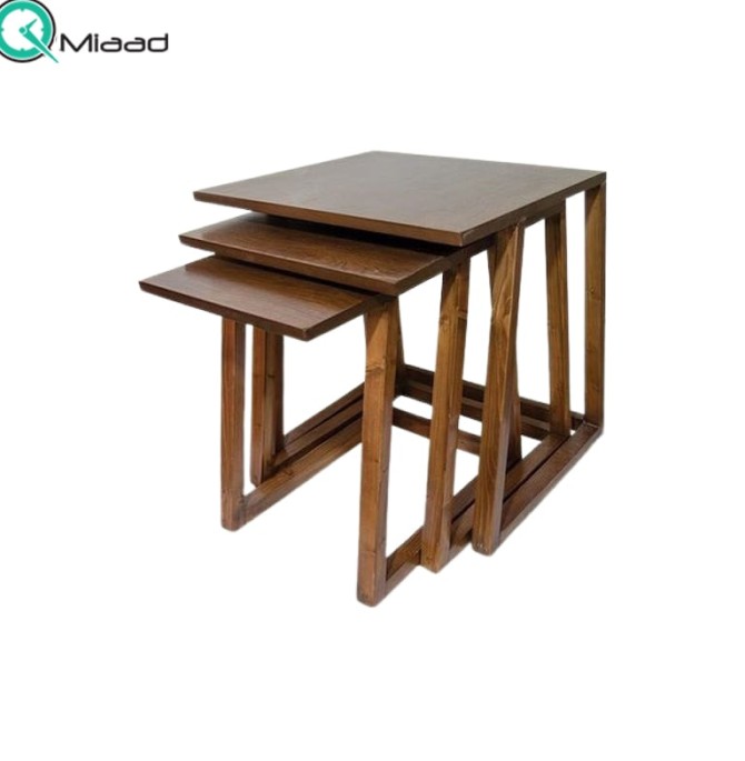 میز عسلی چوبی سه تکه مدل 4061 طرح پلکانی - فروشگاه میعاد تایم