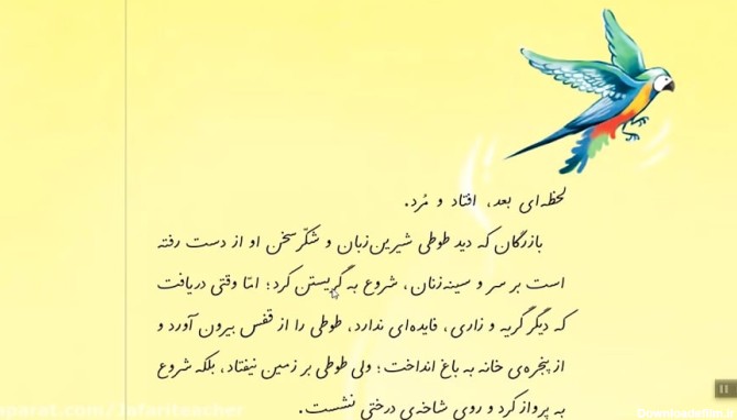 تدریس درس رهایی از قفس .‌درس پنجم فارسی چهارم. ‌داستان طوطی و بازرگان.