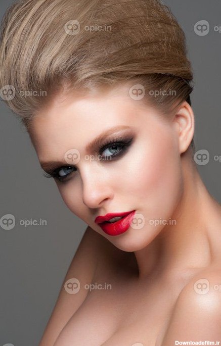 دانلود عکس پرتره زن جوان زیبا با آرایش شیک و شیک و مدل مو با لب ...