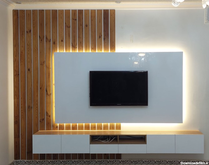 TV Wall تیوی وال با چوب طبیعی ترمووود - آرمن دکور