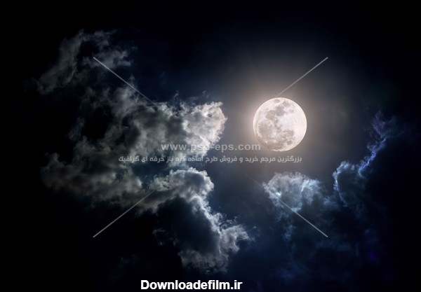 عکس با کیفیت فانتزی از شب مهتابی با ماه کامل و ابرهای تیره و گرفته ...
