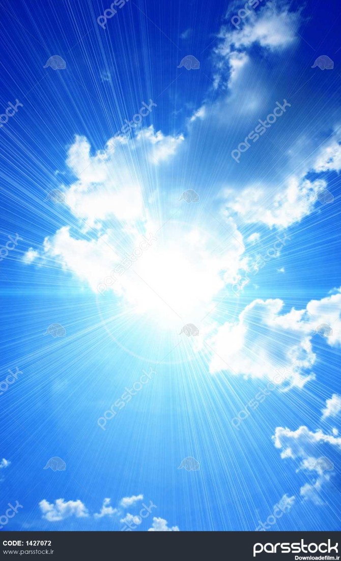 نور خورشید زیبا از طریق یک ابر در آسمان آبی 1427072