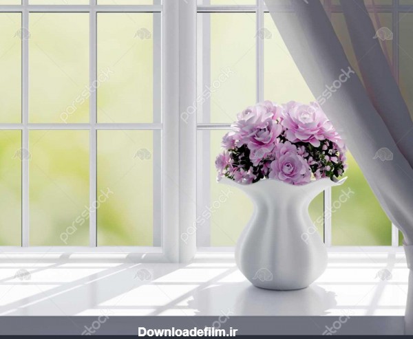 عکس گل زیبا کنار پنجره